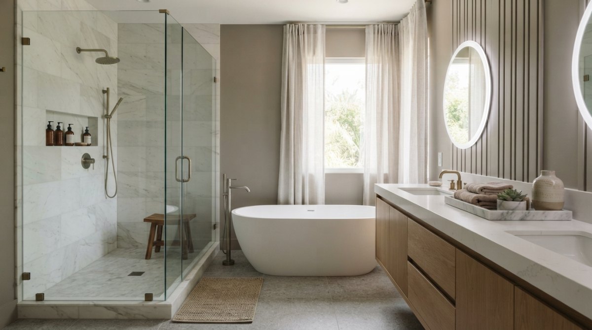 Walk-in bathroom shower designed for easier access