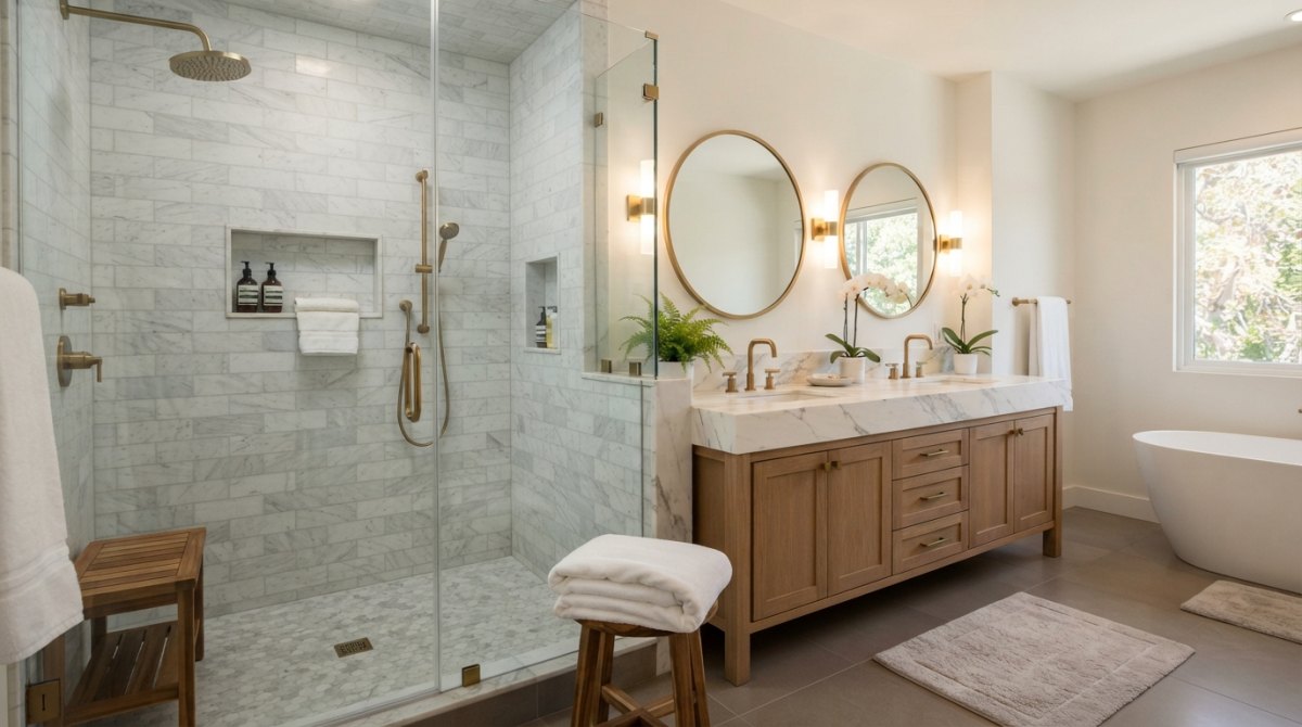 Bathroom tile installation from a Century City Baths & Remodels project gallery