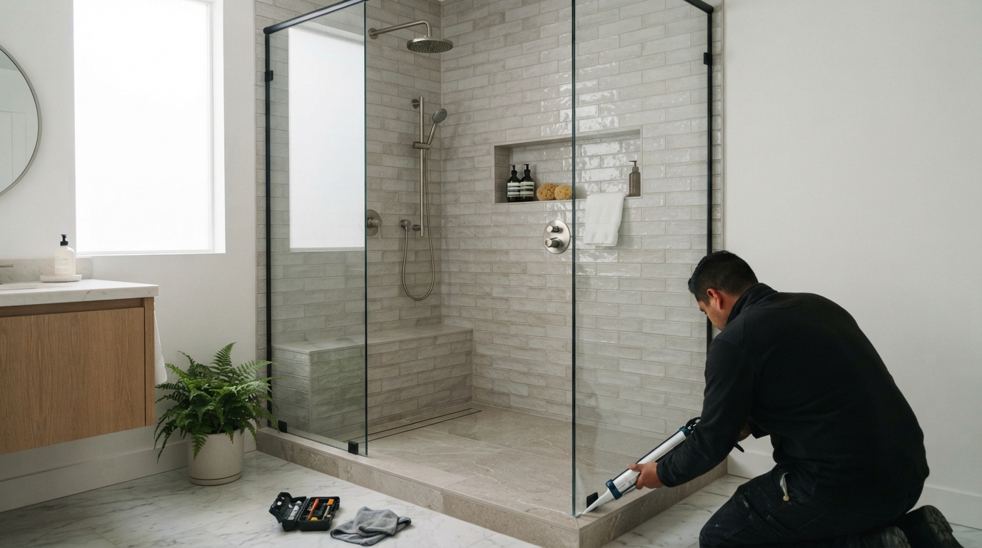 Walk-in shower installation with accessible entry